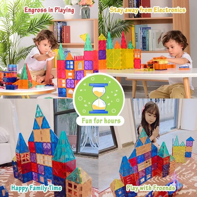 Magnetic Building Blocks 32PCS Magnet Tiles Construction for Boys and Girls Creative and Educational Magna Tiles with Sticker Pack