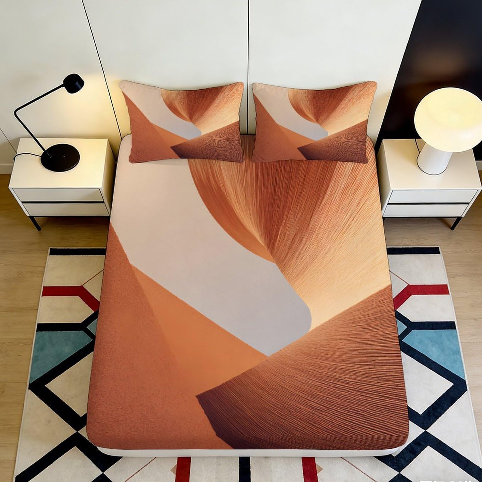 3D Printed Abstract Sand Dune Fitted Sheet Microfiber Soft Brown White Wave Mattress Cover Bedroom Dorm Decor 90x200x25cm