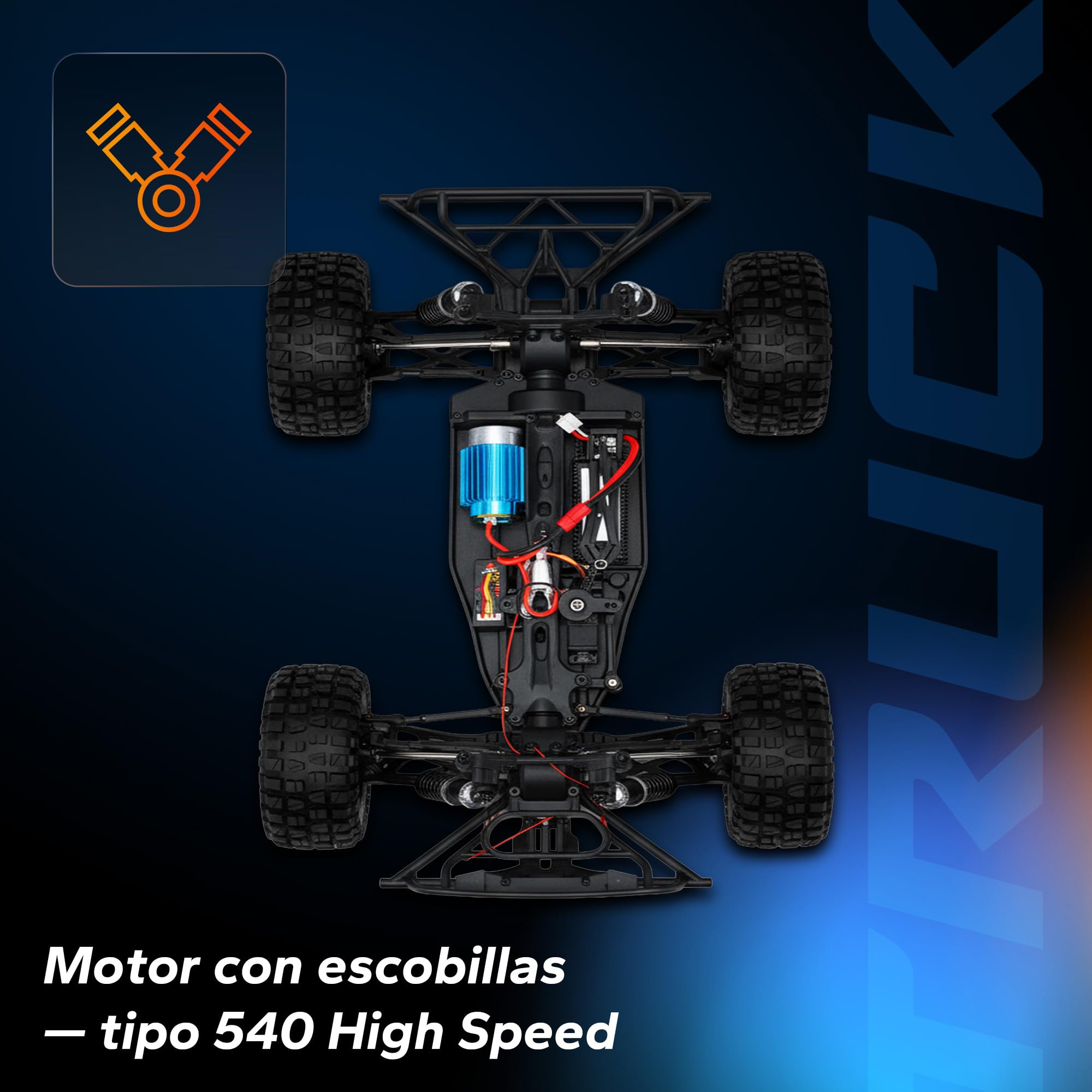 Overmax X-Hooligan Gran Coche de Control Remoto Rápido Escala 1:10 Velocidad 35 km/h Alcance 100 Metros 4x4 Drive 40 Minutos Conducción Diversión Iluminación LED | Batería/40 min, IPX5, neumáticos de 10 cm, LED, accionamiento de metal