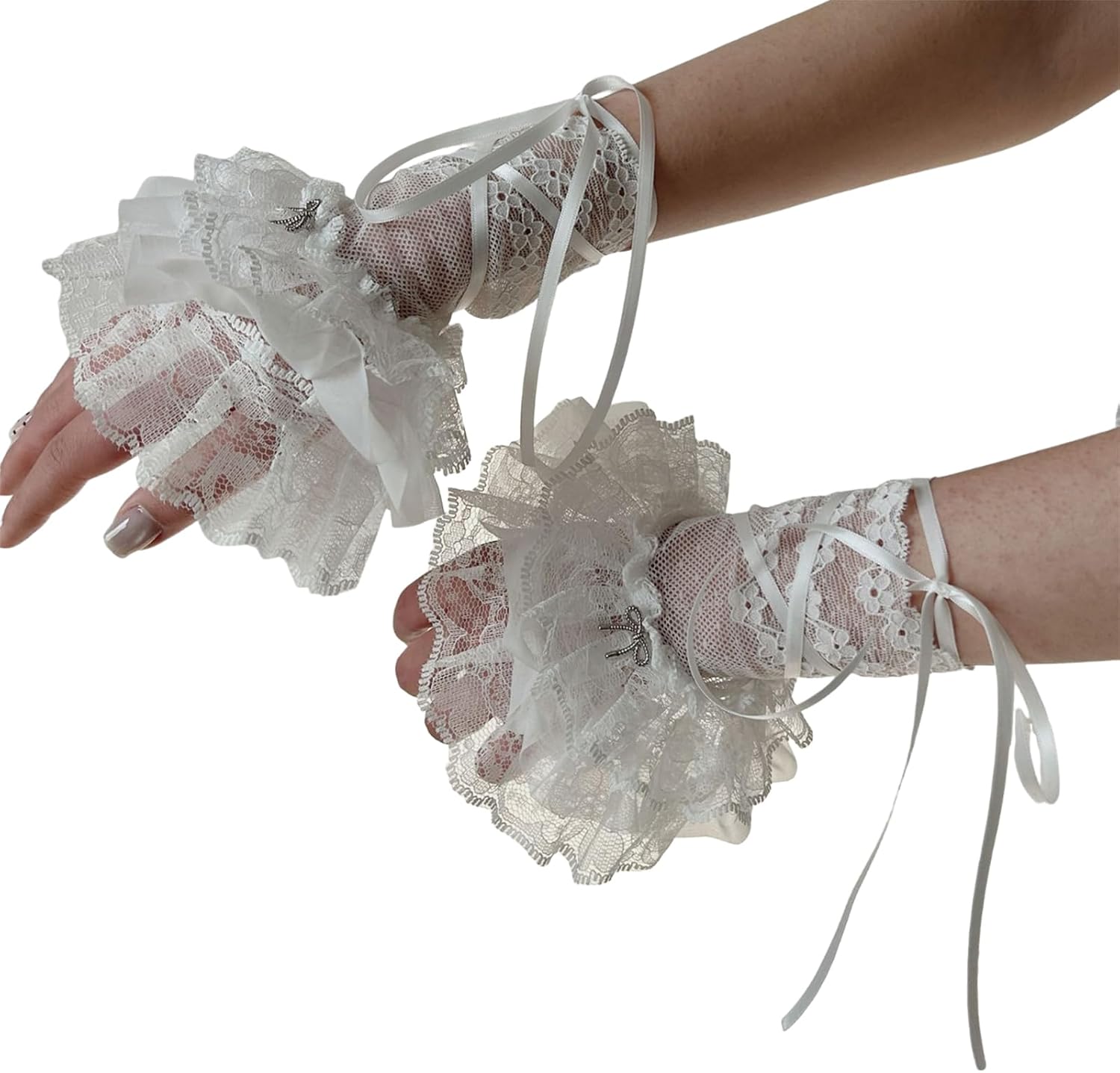 Lace Lolita Fingerless Gloves Gothic Y2K Hand Sleeve for Women Girls Tea Party Bridal Prom Wrist Cuff