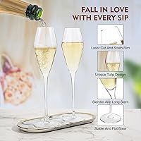 Vista 4 de Juego de 4 copas de champán de cristal soplado a mano de 8.4 onzas, elegantes copas de tulipán, regalo ideal para bodas, aniversarios, día de 4