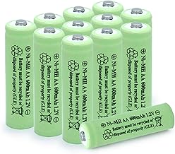 AA Solar Light Batteries NIMH 600mAh 1.2V Double A Rechargeable for Garden Lawn Landscaping Solar Lights Remotes Mice(12Pcs)