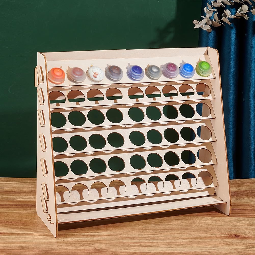 PH PandaHall 54 Holes Wooden Paint Rack Organizer Paint Storage Organizer Stand Display Craft Bottle Holder Pigment Ink Paints Tool Storage for Miniature Paints Set, Hole: 1.3 inch