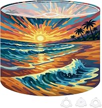 Drum Lamp Shade Vibrant Sunset Beach Scene Waves Palm Trees Lampshade for Table Lamps Floor Lamps Pendant Light 13"x13"x10" Replacement Linen Large Lamp Shade Easy Assembly