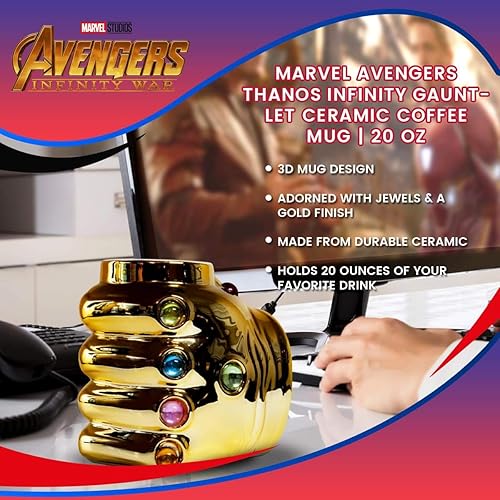 Miniatura 6 de Marvel Avengers Thanos Infinity Gauntlet Taza de café de cerámica | 20 Oz