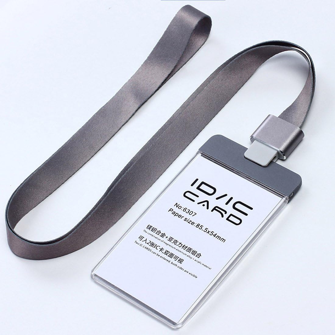 DEZHI-6307+2206 Acrylic Clear Access Card ID IC Card Badge Holder Work Card with Polyester Lanyard,Factory Price,can Custom The Logo (Vertical, Grey Sets)