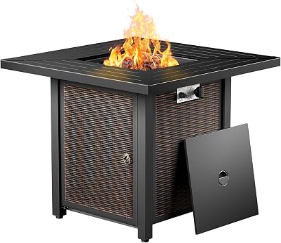 30 Inch Fire Pit Table, Propane Gas Fire Pit Table with 50,000 BTU, Outdoor Patio Firepit Table with Cover Plate, Square Fire Table for Patio, Deck, Backyard