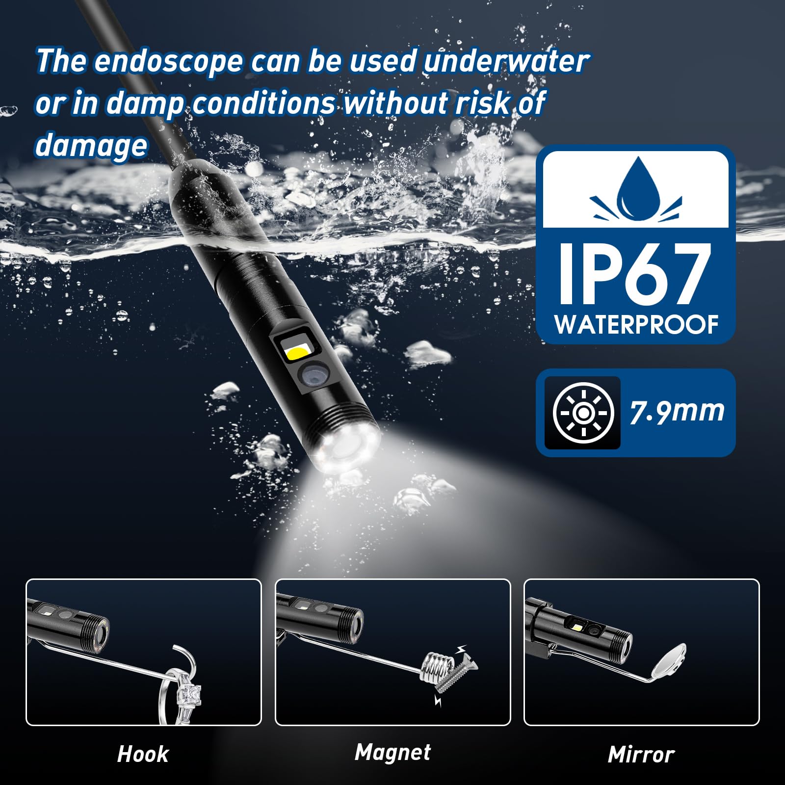 Endoscope WADEO 5m Double Objectif - 1920P HD - IP67 Étanche - Pour Smartphone Android/iOS/Type-C