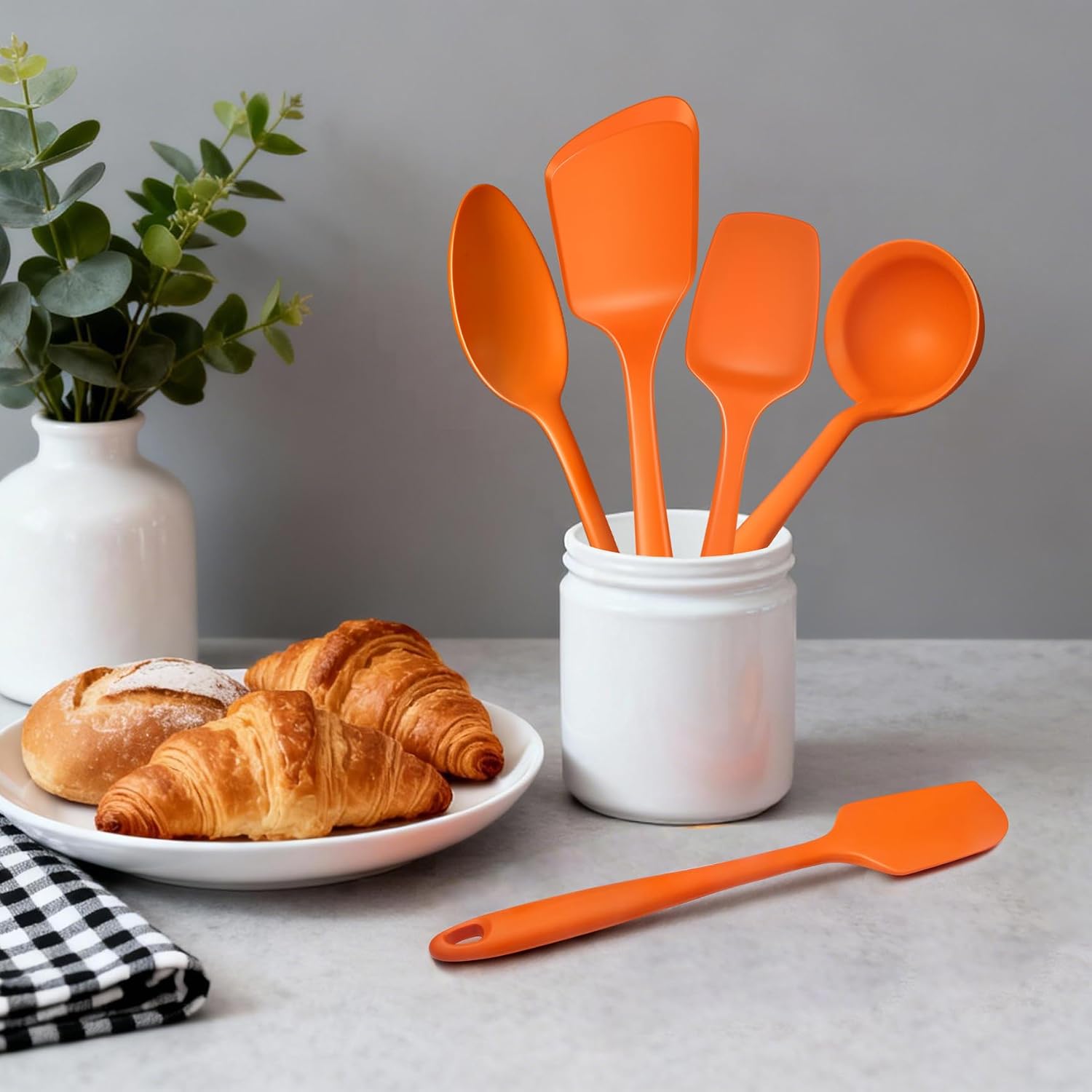 5-Piece Silicone Kitchen Utensils Set - Food-Grade, Heat Resistant 446°F, Non-Stick Cooking Utensils with Dishwasher Safe (Navy Blue)
