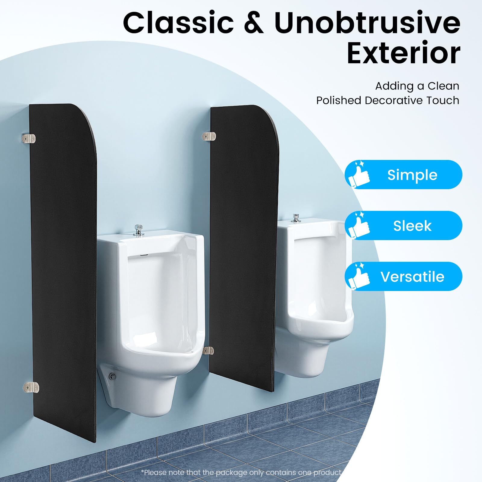 Cloison Urinoir WC Public, Séparateur Sanitaire, Compact HPL Noir, 40x90cm