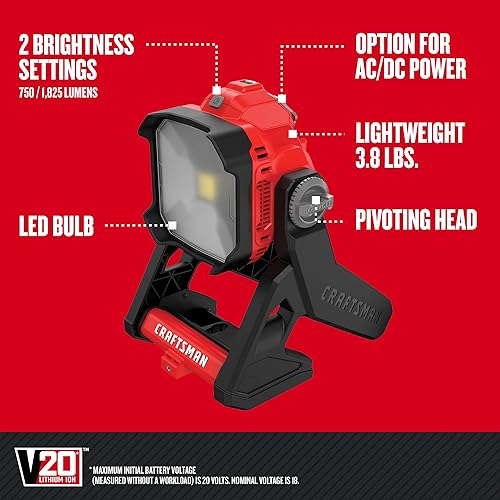Miniatura 2 de CRAFTSMAN Luz de trabajo LED V20, área pequeña con batería y cargador kit de iniciación, 2.0 Ah (CMCL030B y CMCB202-2CK)
