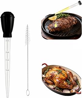 Premium Turkey Baster & Multi-Purpose Syringe, 30ml Heat Resistant Food Baster with Cleaning Brush for Kitchen, Aquarium, Marinade Injector, Basting, Oil Fuel Dispensing (Black)