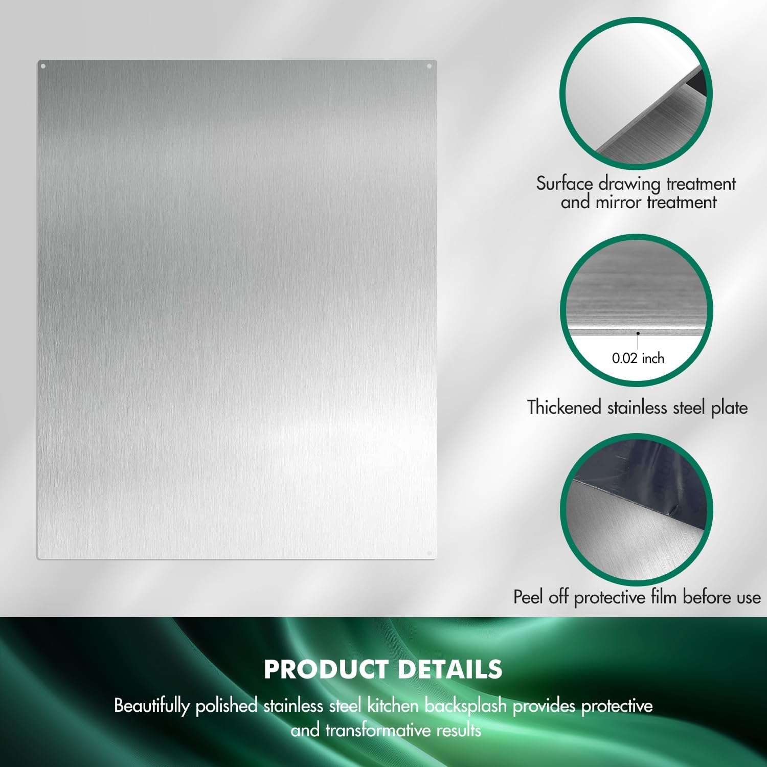 VAV 24"x30" Stainless SteelBacksplash, Reversible, Pre-Drilled Holes