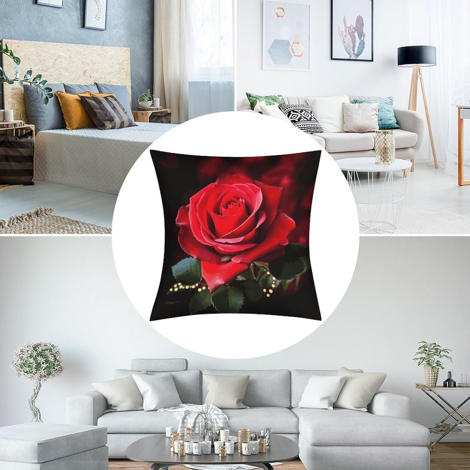 Rose Flower Pillow Protectors Cute Waterproof Pillow Cover Soft Skin-Friendly Cushion Case Decorative Square Cushion Cover for Couch Sofa Bed Living Room Bedroom