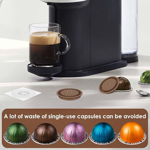 2Pcs Reusable Coffee Capsule Lids, Refillable Coffee Capsules Discs with Aluminum Foil, Spoon & Brush, BPA-Free Coffee Pods Cap for Pods (A-Set)