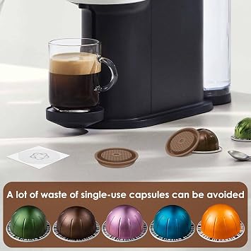 2Pcs Reusable Coffee Capsule Lids, Refillable Coffee Capsules Discs with Aluminum Foil, Spoon & Brush, BPA-Free Coffee Pods Cap for Pods (A-Set)