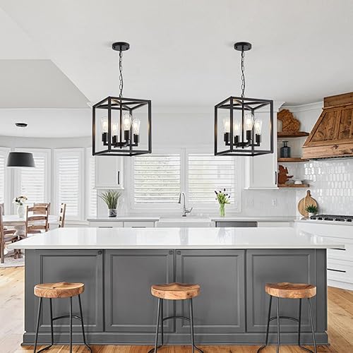 Miniatura 3 de Lanhall Lámpara de araña rústica industrial de 4 luces, altura ajustable, jaula de metal, luces colgantes E26 para isla de cocina, comedor, sala de