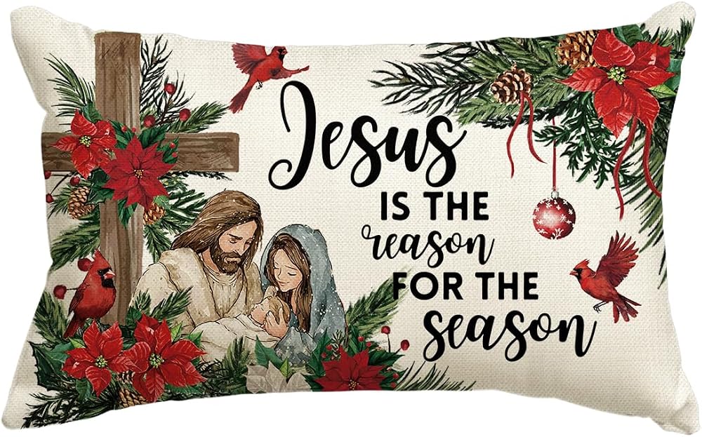 AVOIN colorlife Christmas Holy Cross Cardinal 12x20 Inch Throw Pillow Cover — 사진 1