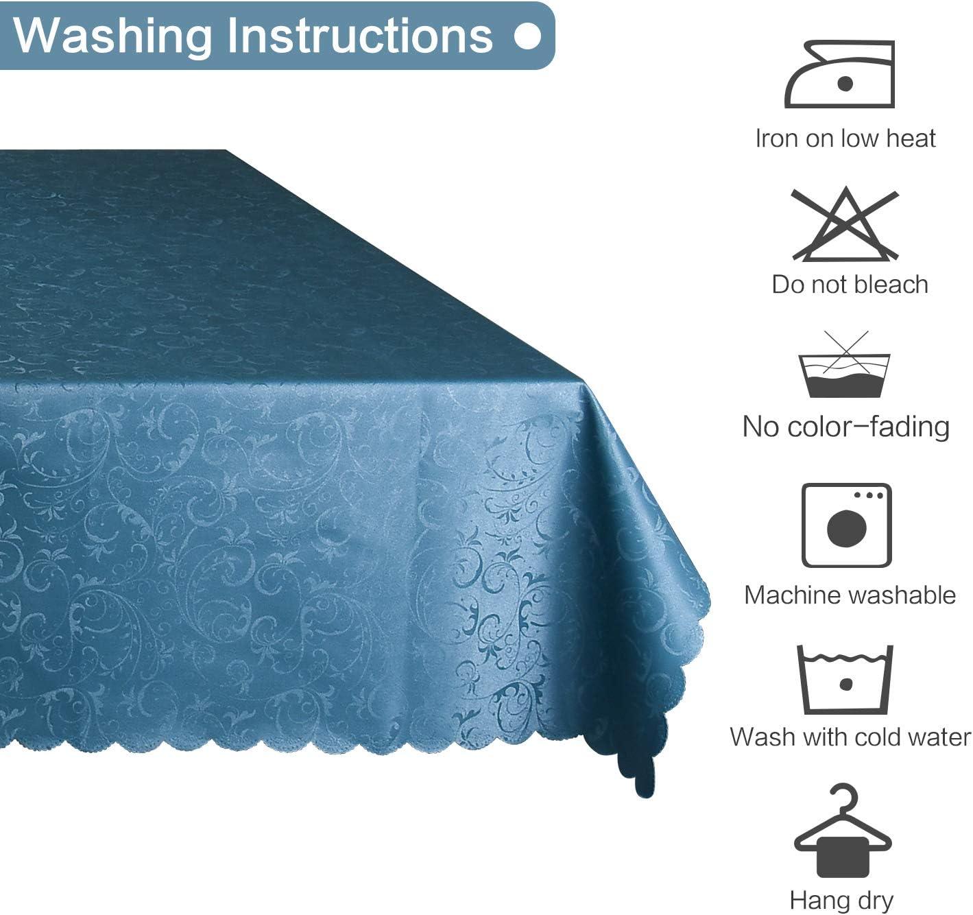 LOCIKA Washable Vinyl Tablecloth Easy Care Dinning Tablecloth Rectangle Heavy Plastic Tablecloth Waterproof Spillproof Vinyl Tablecloth (Blue, 60" X 60" Square)