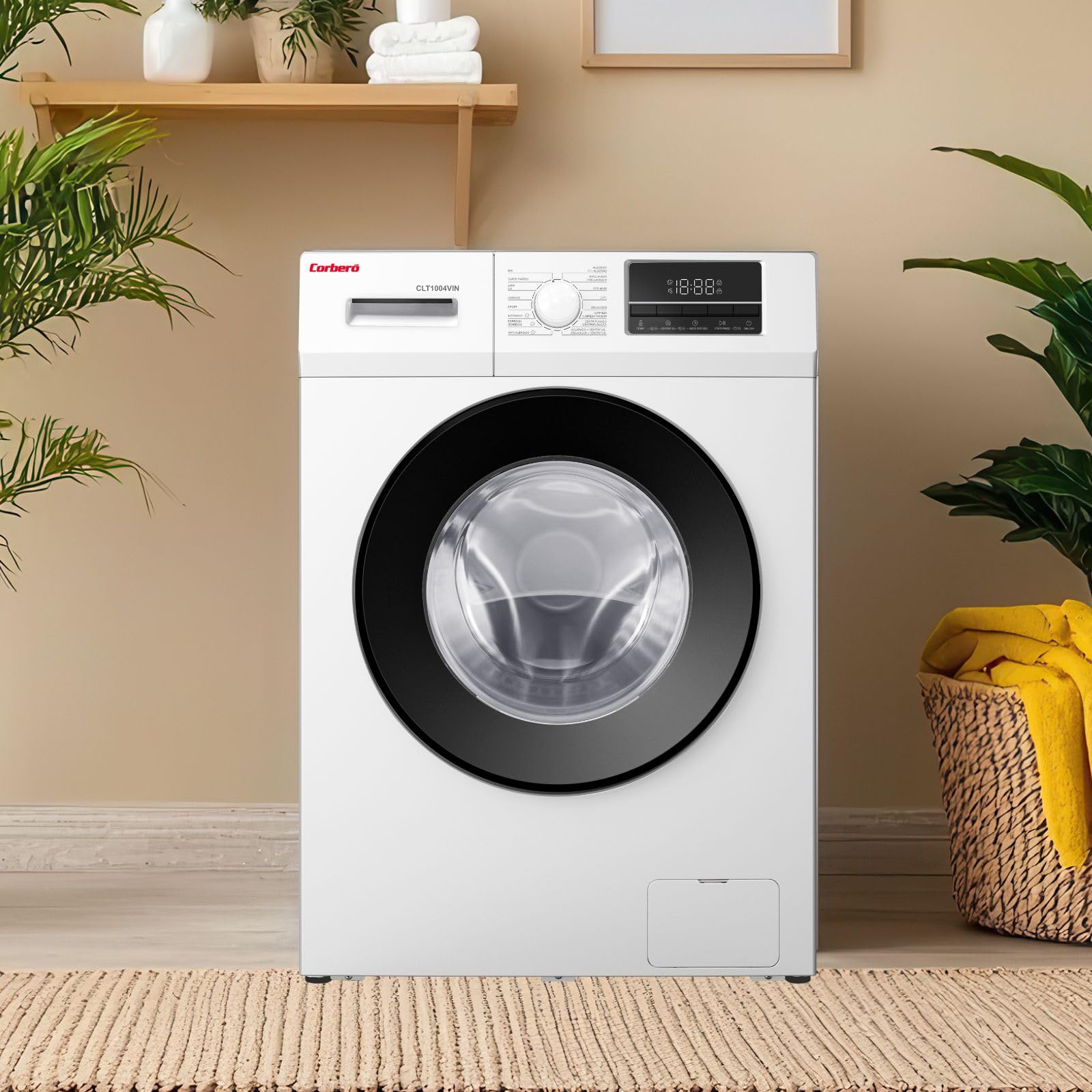 Corbero - Lavadora Carga Frontal Premium10 Kg | CLT1004VIN |1400 Rpm Motor Inverter | 16 Programas con Vapor | Inicio diferido 3-24 Horas | Lavado Rápido | Puerta XXL | E.Energética A | Blanco