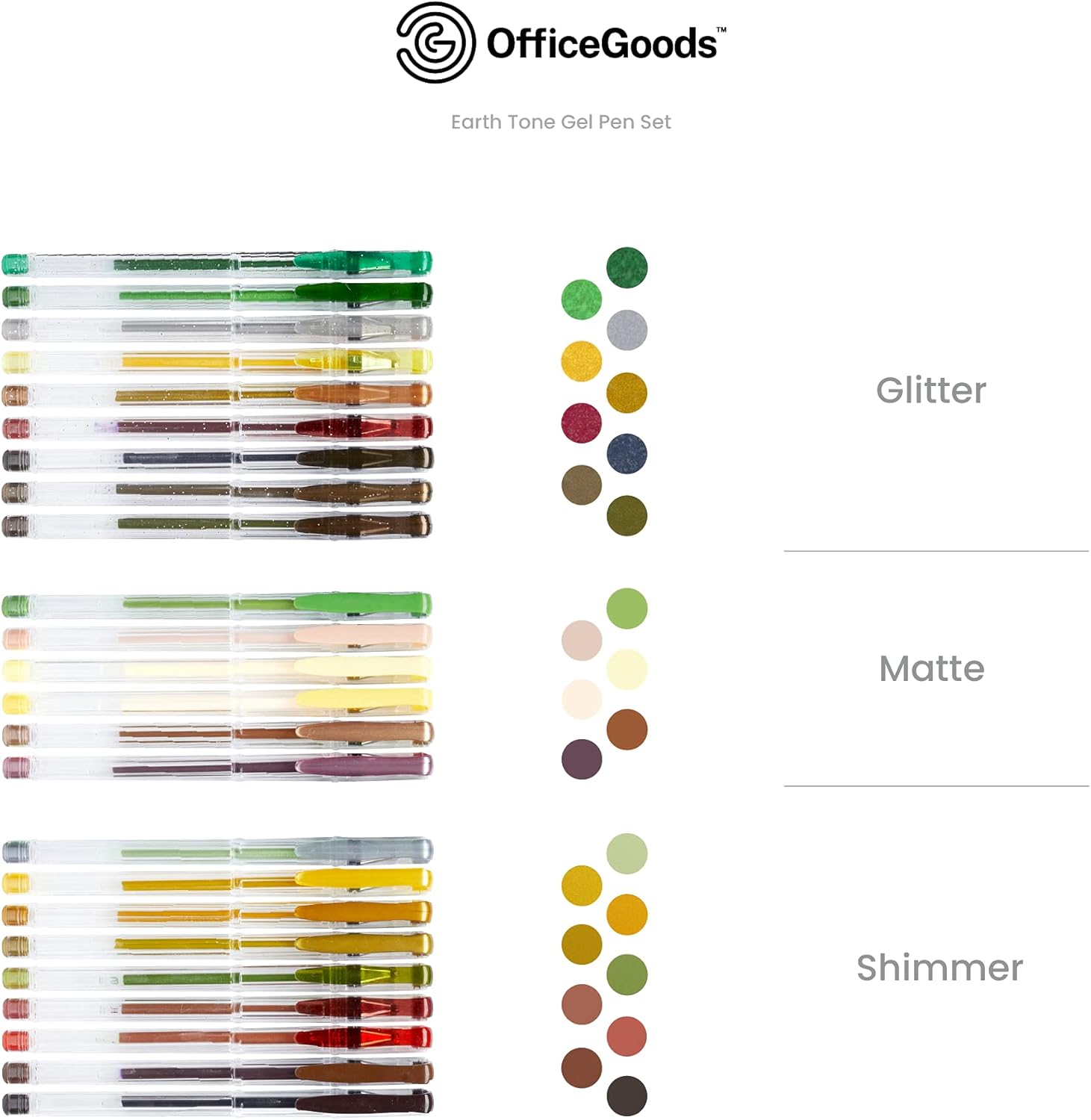 OfficeGoods 24 pcs Brown Earth Tones Gel Pens with Refills and Dreamy Blooms Coloring Book Bundle