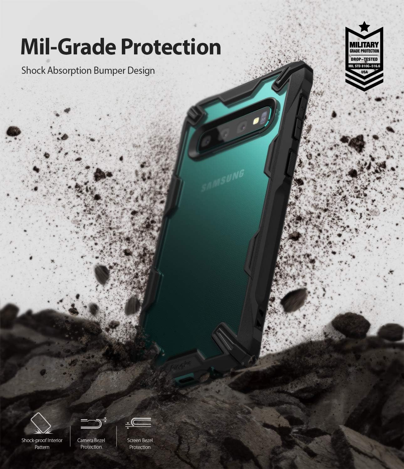 Ringke Fusion-X Compatible with Galaxy S10 Case (6.1"), Clear Back Heavy Duty Shockproof TPU Rugged Bumper Phone Cover - Black