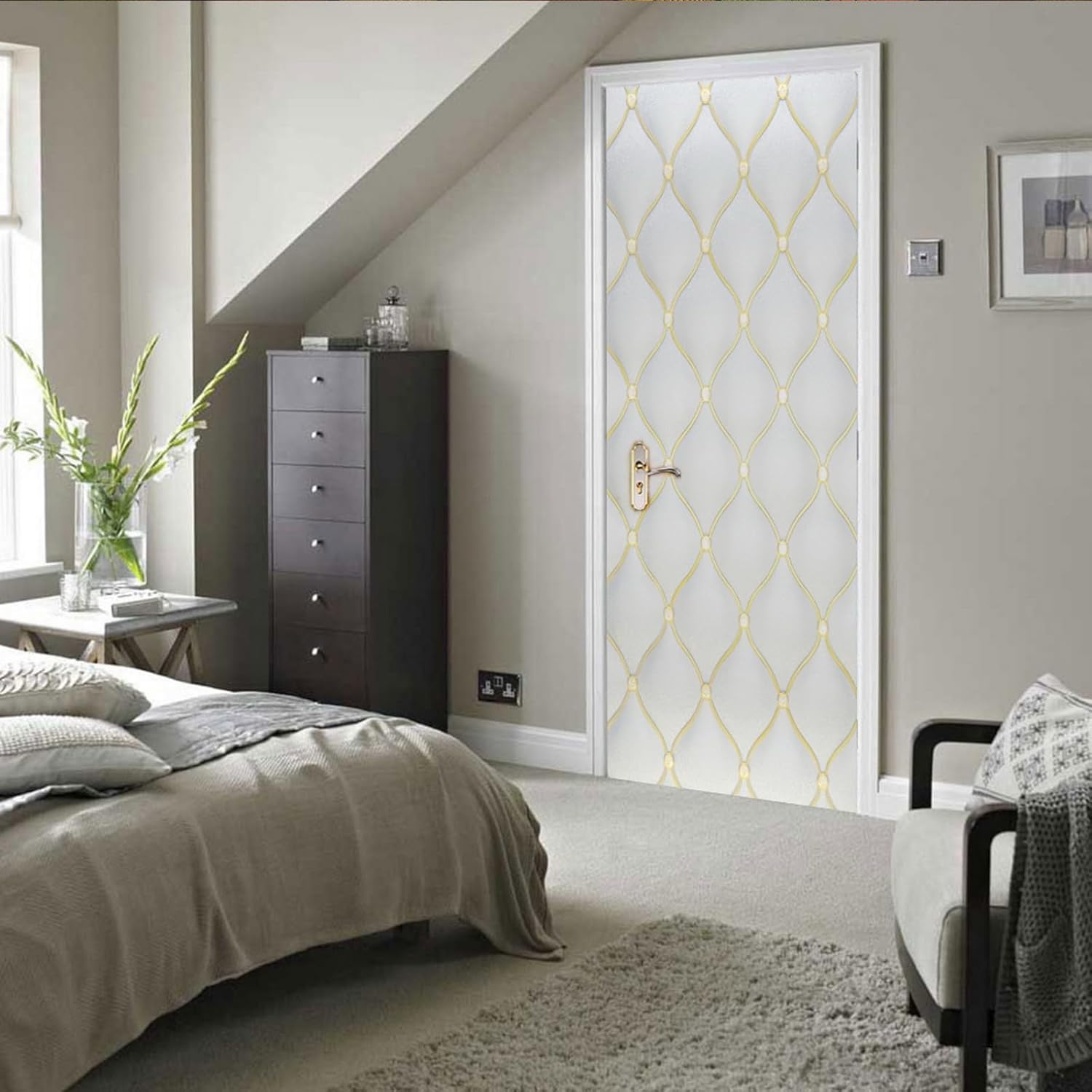 A.Monamour 3D Door Stickers for Interior Doors Geometric Background Vinyl Waterproof Self Adhesive Door Mural Decals for Bedroom Office Bathroom 95x215cm