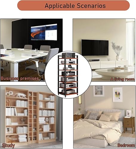 Miniatura 6 de Torre de estante de audio de 7 niveles, reproductor de discos de CD, receptor estéreo, equipo AV, estante de exhibición de gabinete, capacidad de