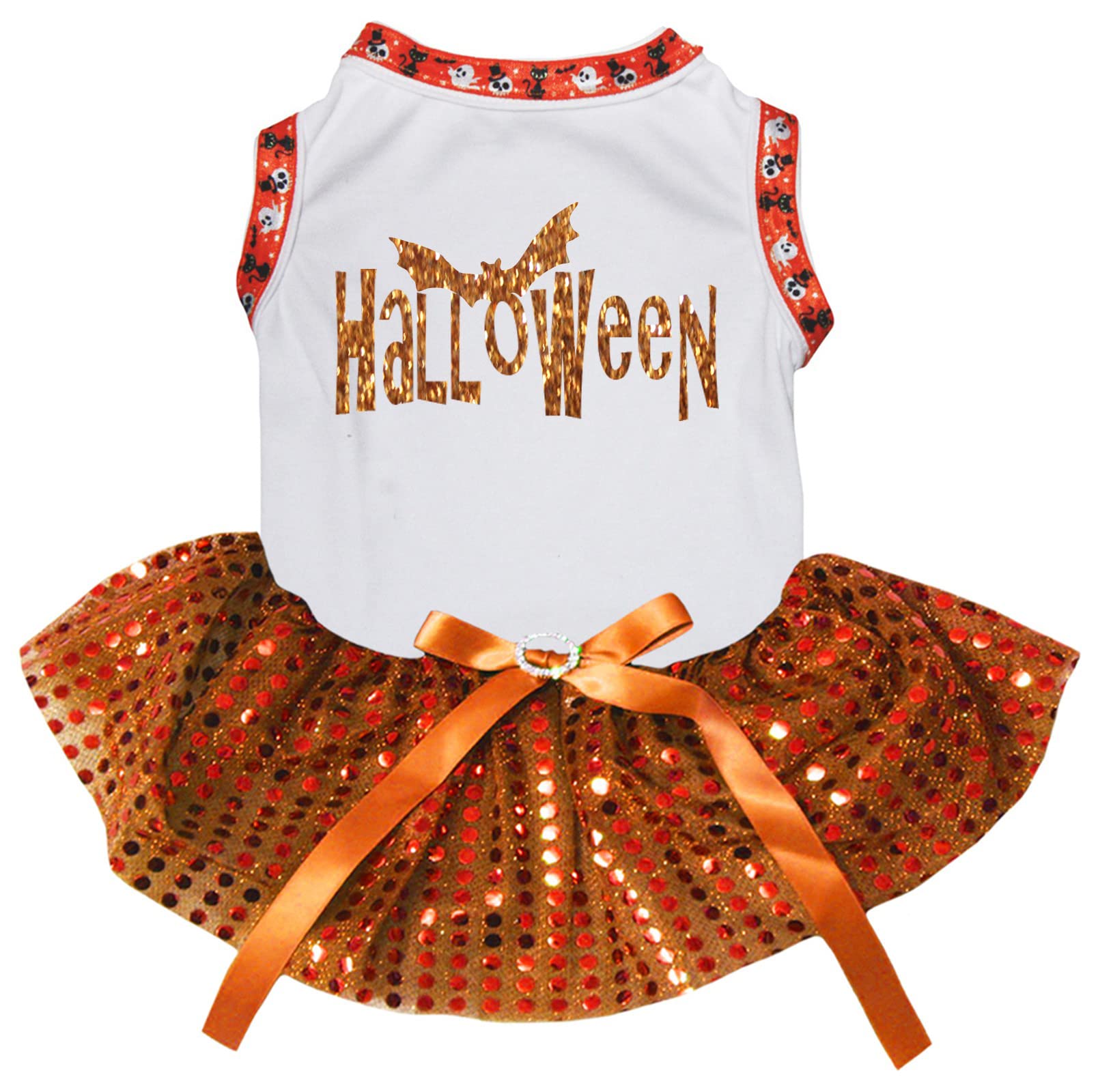 Robe d'Halloween pour chiot XXL blanc et orange à paillettes pour grand chien