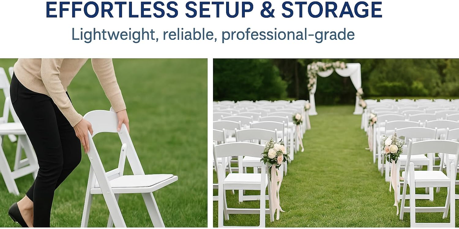 BTEXPERT Resin Folding Chair Vinyl Padded Seat Indoor Outdoor Lightweight Set for Home Event Party Picnic Kitchen Dining Church School Weddings Set of 2