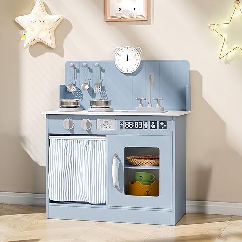 Miniatura 1 de MAMIZO Juego de cocina para niños con amplio almacenamiento, cocina interactiva con cocina de gas simulada, perillas de clic, fregadero, grifo, 6