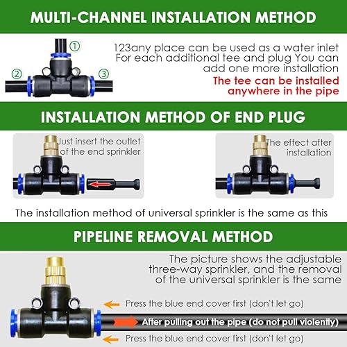 Miniatura 8 de Sistema de riego automático con 10 boquillas de cobre atomizador flexibles y manguera de 50 pies y 516 pulgadas, kit de sistema de riego por goteo