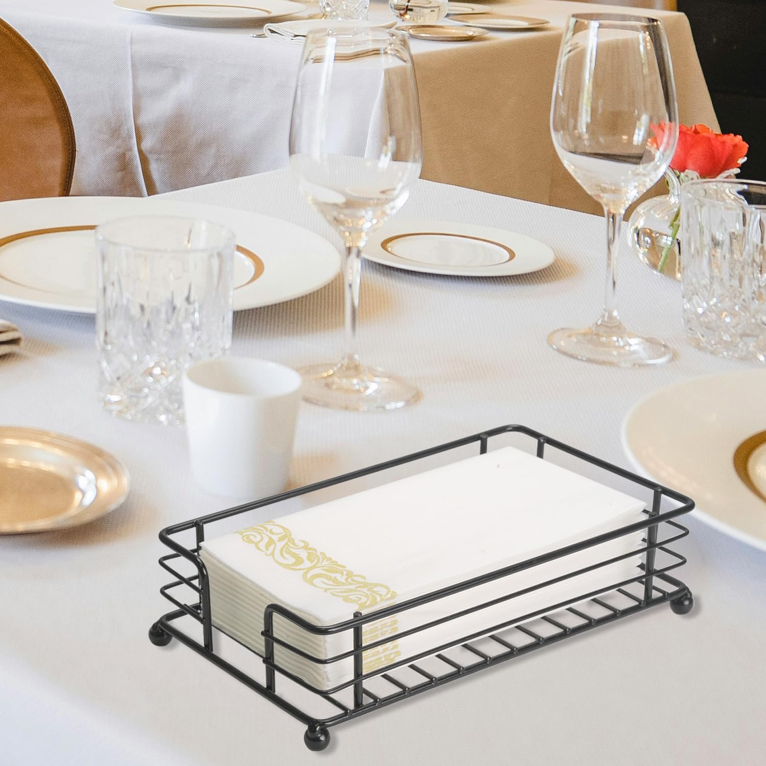 Guest Towel Holder, Napkin Holder for Bathroom, Modern Iron Paper Towel Holder Tray, Flat Disposable Hand Towel Holder, Napkin Dispenser Holder for Table Bathroom Hotel Dinner Kitchen, Black