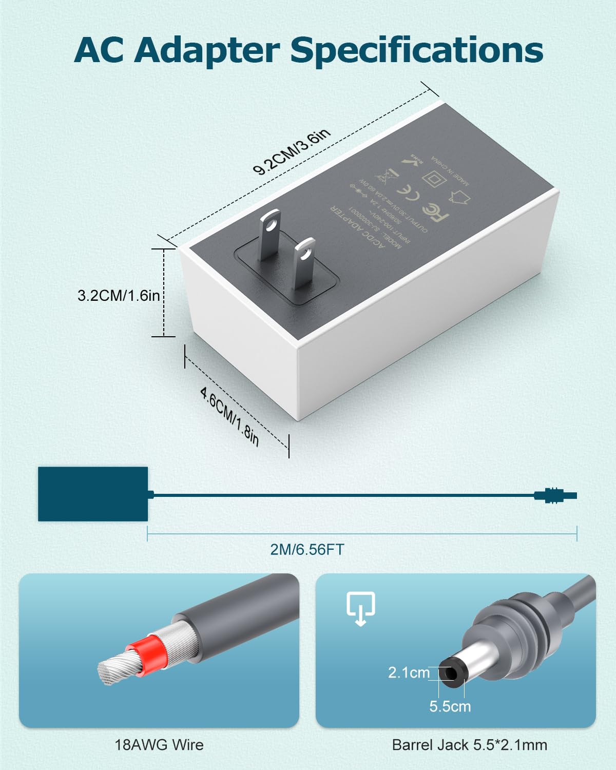 Starlink Mini adattatore di alimentazione 30V 2A 110V-240V AC a DC Chager adattatore per Starlink MINI 12V cavo di alimentazione spina da parete 60W caricabatterie rapido impermeabile, compatibile con