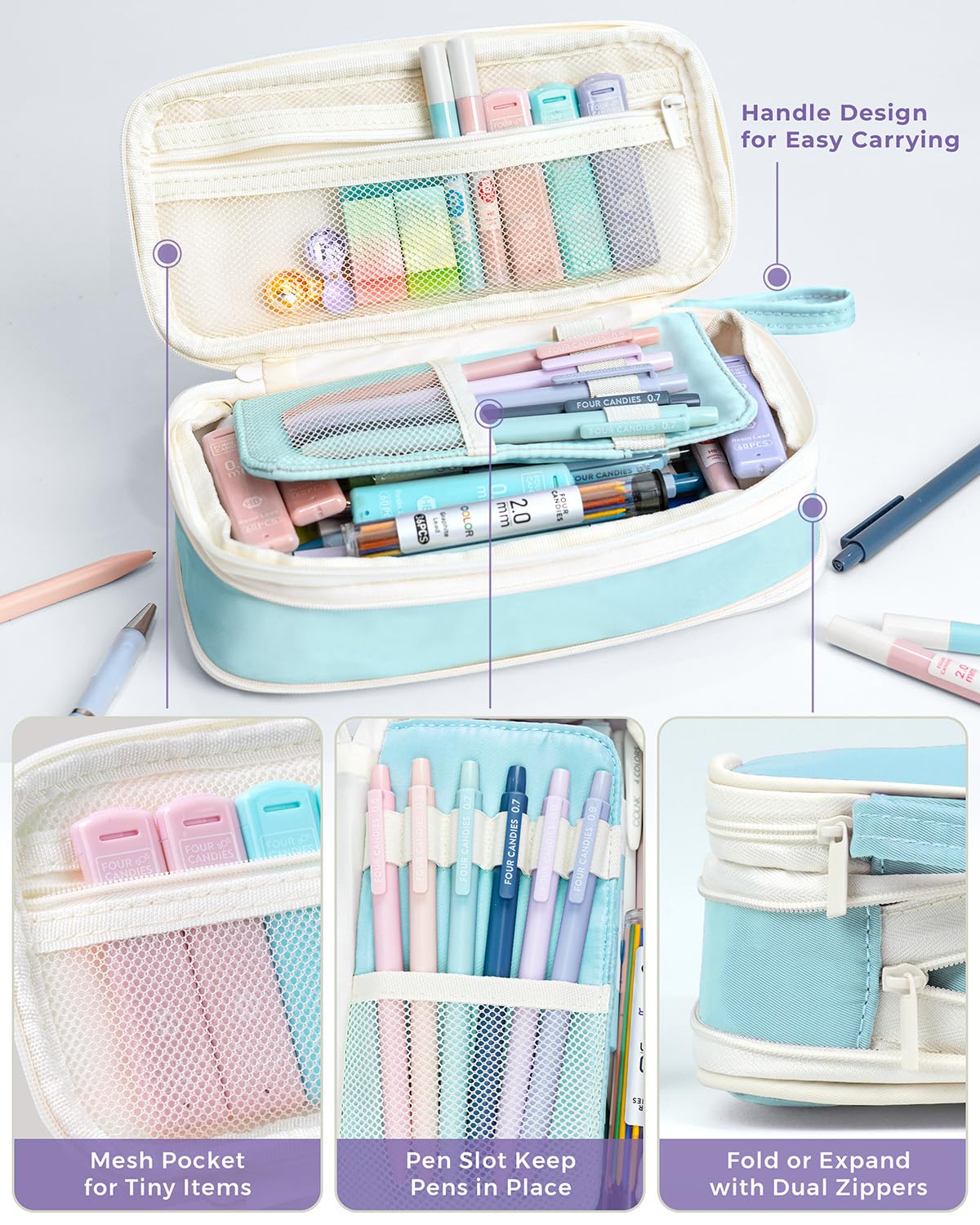 Four Candies 36PCS Aesthetic School Supplies, Mechanical Pencils 0.5mm, 0.7mm, 0.9mm & 2.0mm with 624PCS Lead Refills, Cute Mechanical Pencils for Writing, Drawing & Drafting (): Blue
