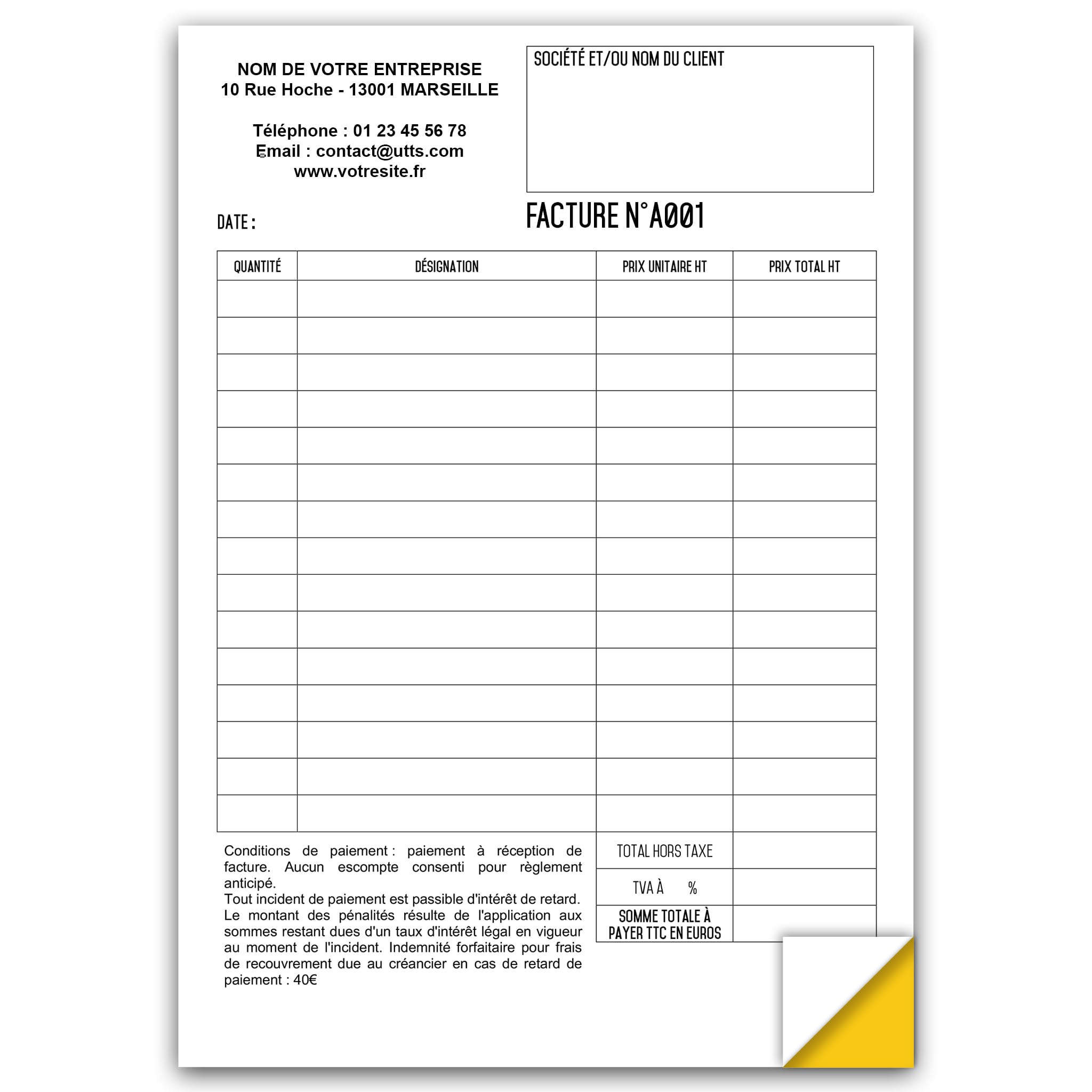 Factures - Commandes - Devis >AUTOCOPIANTES< >PERSONNALISÉES< - Lot de 50 feuilles - UTTSCHEID (Personnalisé, 1)