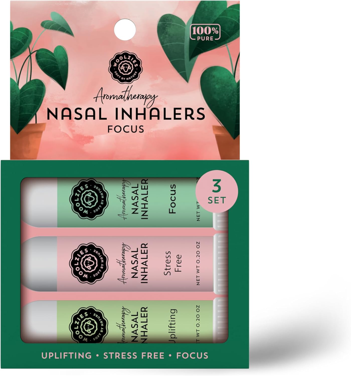 Aromatherapy Nasal Inhaler Sticks Collection – All-Natural Wellness Kit | Made with Undiluted Essential Oil Blends for Overall Well-Being (3 Pack, Focus)