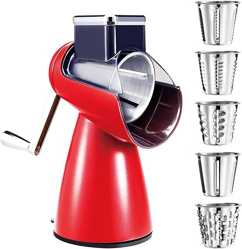 Rallador rotativo de queso con mango  Rebanador de verduras y nueces, molinillo de frutas y nueces de gran capacidad, picador manual de verduras