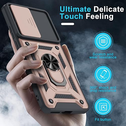 Miniatura 6 de Janmitta Funda compatible con Moto Edge 2023, funda integrada para lente de cámara deslizante + soporte de anillo de dedo, resistente a prueba de