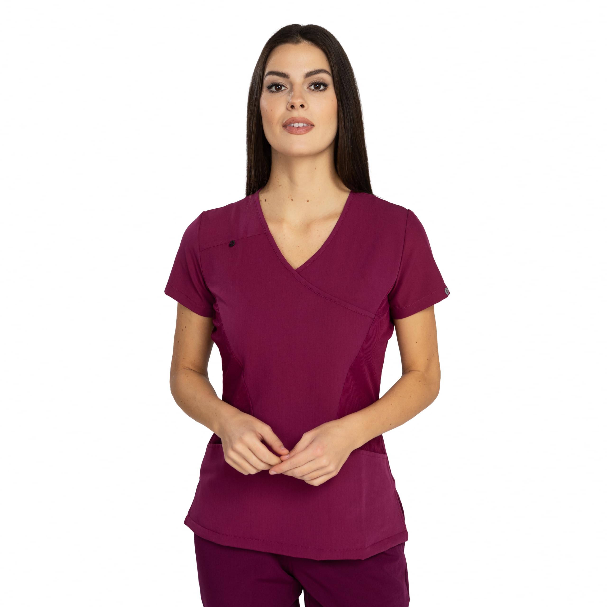 B-well Justina Casacca Medico Donna Divisa Sanitaria Donna Divisa Infermiere Donna Uniforme Sanitaria Donna a Maniche Corte, Scollo a V, Spandex