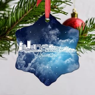 Vancouver Skyline Christmas Decorations for Tree Canada City Travel Souvenir Novelty Night Nebula Christmas Ornaments Gifts for Friends Wedding Anniversary Holiday 3 Inch