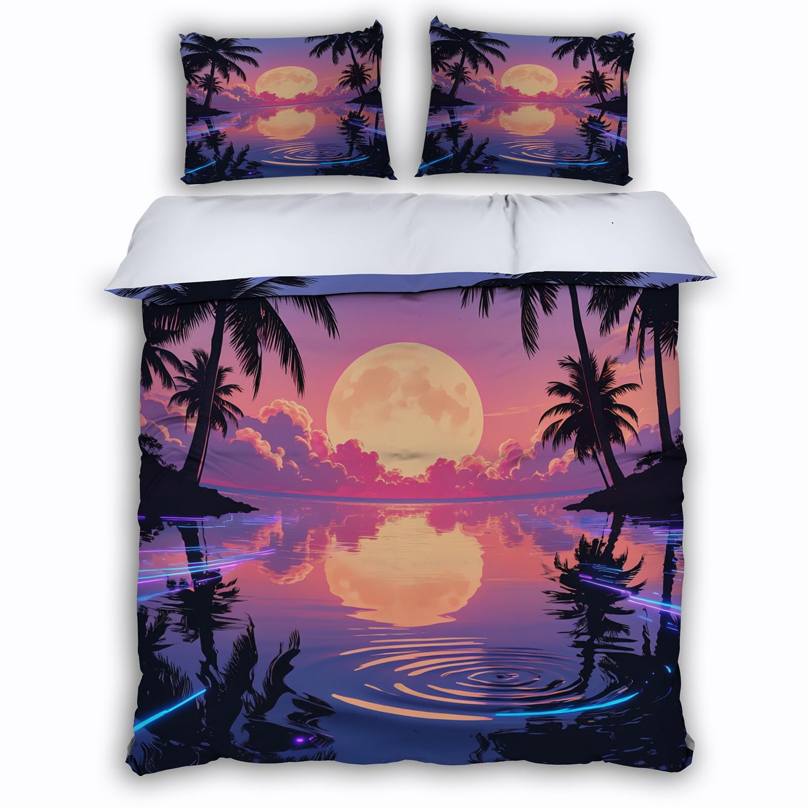 Housse de Couette 140x200cm Parure de Lit 1 Personne 3D Palmier