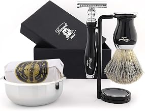 Classic 5 Piece Shaving Set with Badger Hair Brush, Razor, Razor Holder, Stainless Steel Bowl and Soap
