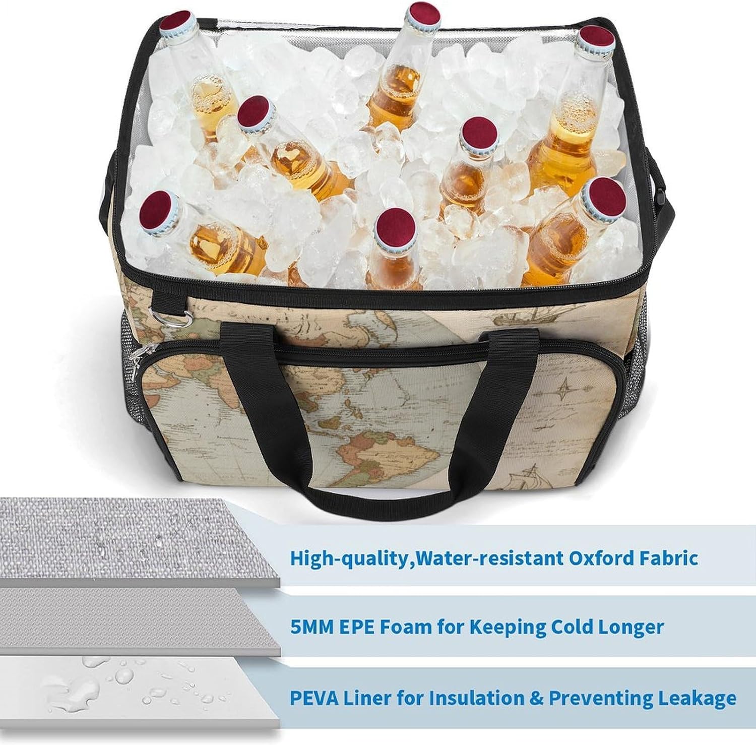 Insulated Picnic Backpack Tote Bag, Large Capacity 30L Paper Map Cooler Bag Leakproof Beach Bags Portable Lunch Box Waterproof Picnic Basket for Beach Camping BBQ