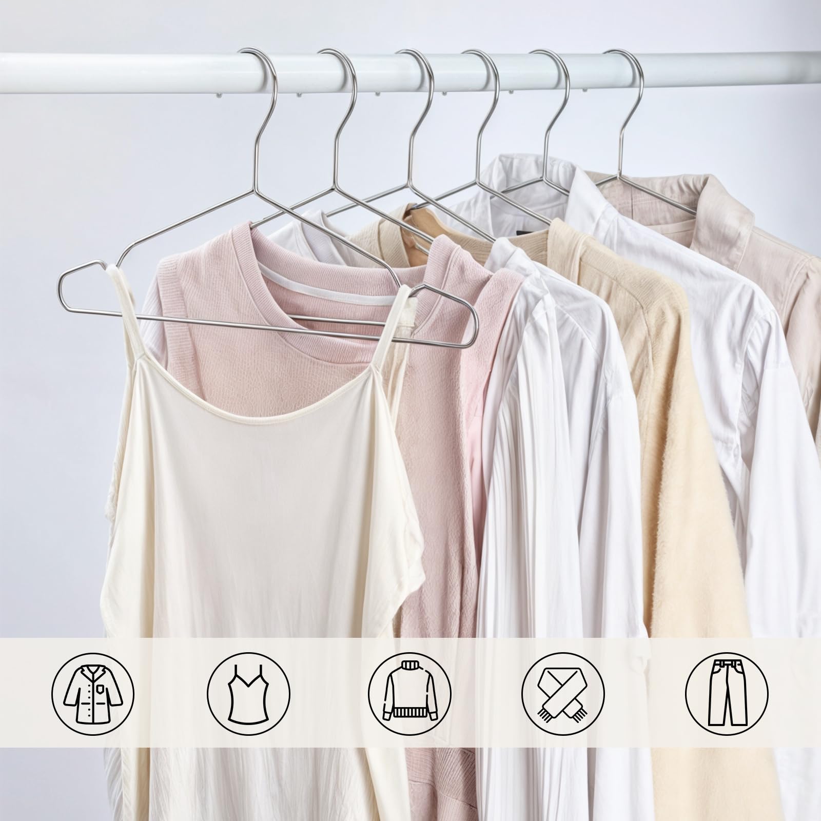DARUITE Coat Hangers For Clothes 20 Pack Clothes Hangers Adult Coathangers Sliver Wire Coat Hanger Space Saving Metal Hangers For Shirt Dress Suit Jacket Trousers(42cm) - Image 3