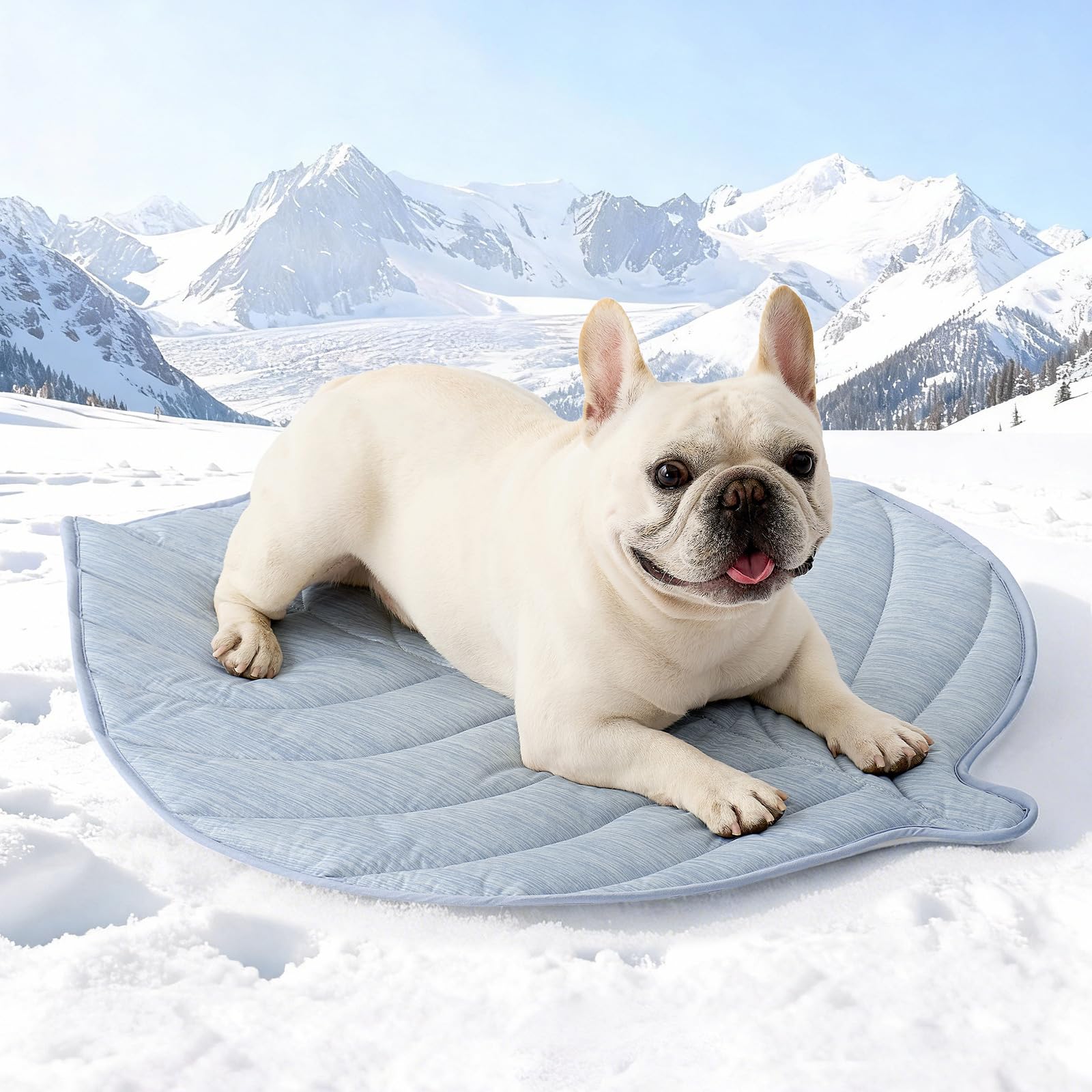 COZY KISS Dog Cooling Mat Large - 83x71cm Leakproof Self-Cooling Fabric Mat with Q-Max>0.4 for Dog Cat, Scratch-Resistant Non-Gel Cool Pad for Indoor, Outdoor & Car in Hot Summer, Leaf-Shaped, Blue