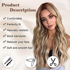 NAYOO Long Ombre Blonde Wavy Wig for Women 26 Inch Middle Part Curly Wavy Wig Natural Looking Synthetic Heat Resistant Fiber for Daily Party Use (Ombre Blonde)