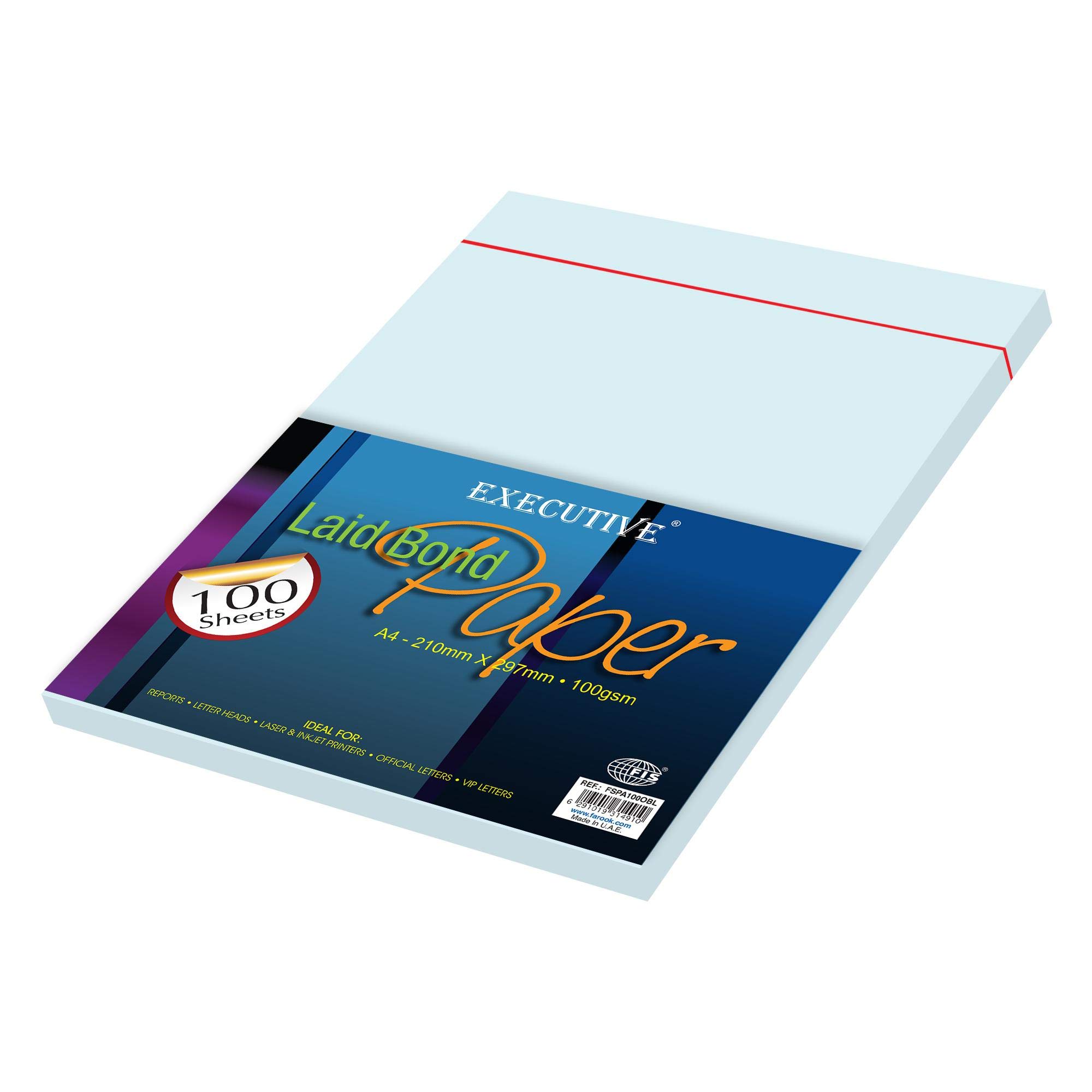 FIS Executive Laid Paper, A4 Size(210x297mm) 100gsm, 100 Sheets Per Pack, Ocean Blue, Compatible with Premium Printers, Inkjet Printers, Laser & Copier, for Office, School & Home Use - FSPA100OBL