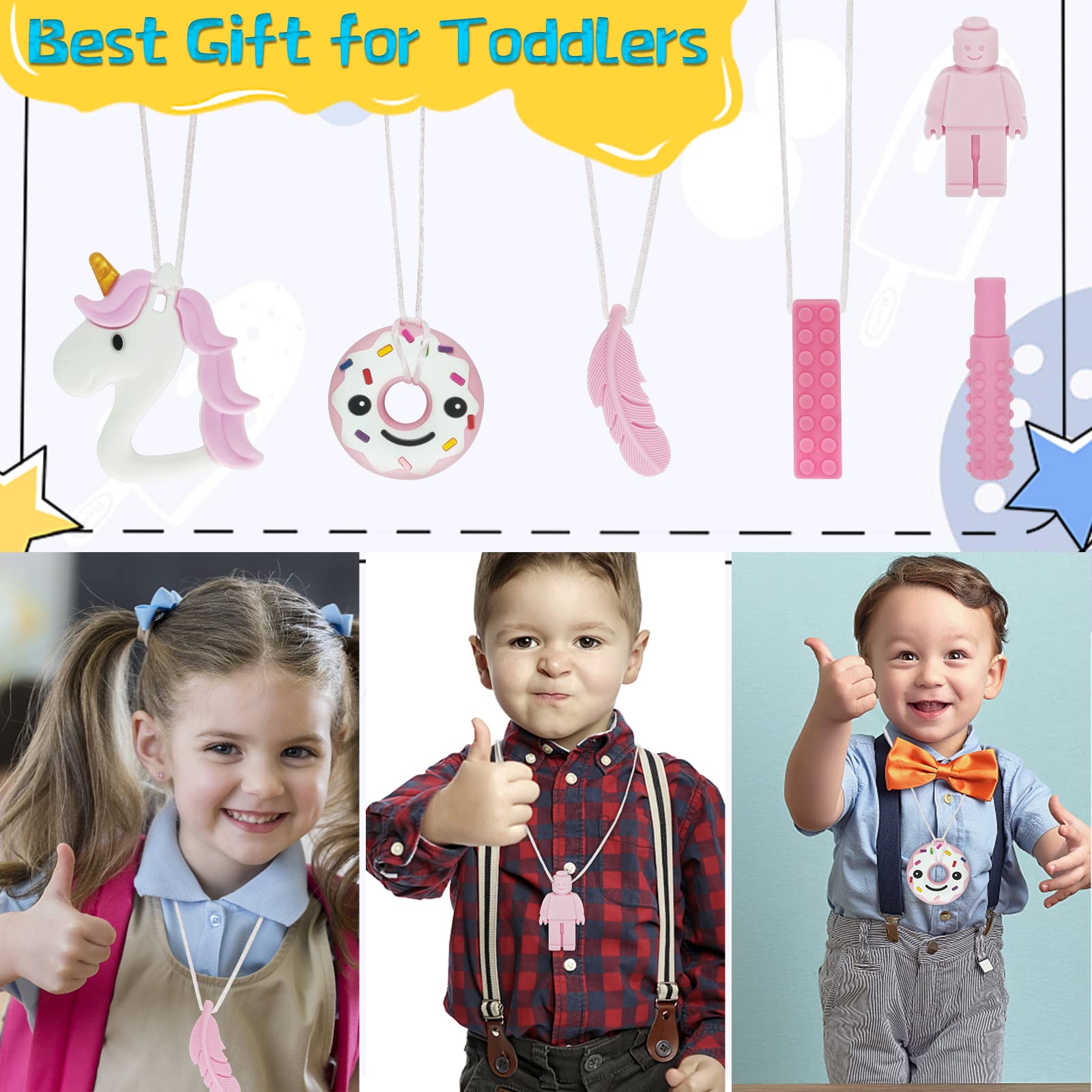 Mordedor para Bebé, 6 Piezas Mordedores Refrigerante, Autismo Masticar Colgante, Collar de Lactancia, Masticar Collar Perfecto para Niños con TDAH, Dentición, Autismo, Necesidad de Morder (Rosa)