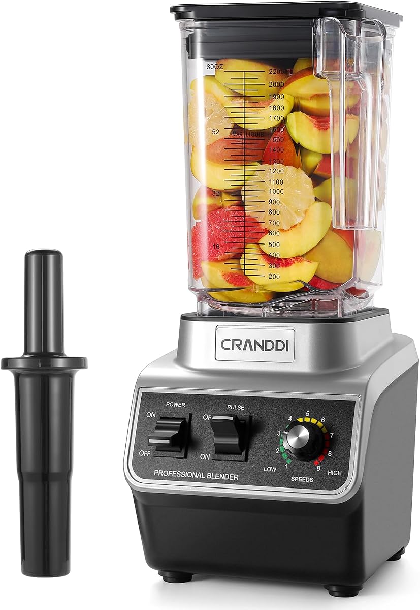 Licuadora comercial profesional, máx. 1500 W, jarra de 80 oz, potente licuadora con manipulación para batidos, trituración de hielo, control variable de 9 velocidades, 110 V, K96, negra